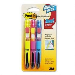 Post-it Highlighter Pen with 50 Flags, 3 Pen pack, Assorted Colors, Blue, Yellow, and Pink, Total 3 Pens, Total 150 Flags