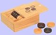 24 PIECE WOODEN CHECKER SET IN WOOD BOX