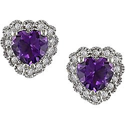 10k Gold 1 8ct TDW Diamond and Amethyst Heart Earrings by Amour