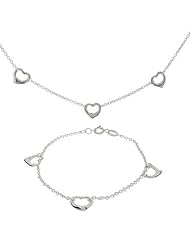Sterling Silver Triple Hearts Bracelet and Necklace Set