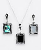 Sterling Silver Abalone, Onyx, Mother of Pearl Pendant Set