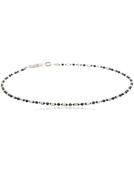 Italian Sterling Silver Rhodium and Black Rhutenium Plated Diamond Cut Oval and Round Beads Mezzaluna Ankle Bracelet