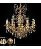 American Brass and Crystal CH9382-AS-GT-16G-TB Venetian 12 Light Two Tier Chandelier in True Brass with Golden Teak Strass Pendalogue crystal