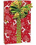 Trendy Red Lime REINDEER SNOWFLAKES Christmas Holiday Gift Wrap Wrapping Paper - 16ft Roll