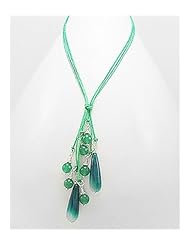 Green Cotton Semi GemStone Beads Necklace In Brass
