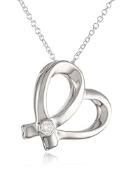 Sterling Silver Diamond "Ribbon of Hope" Heart Pendant Necklace (0.06 Cttw, I-J Color, I2-I3 Clarity), 18"