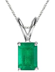 1.15-1.93 Cts of 8x6 Mm Aa Emerald Cut Natural Emerald Solitaire Pendant in 18k White Gold