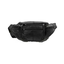 Genuine Cowhide Leather Fanny Pack with 6 Zipper Pockets