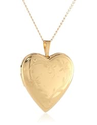 Gold Plated Silver Flowers and Swirls Heart Locket Pendant Necklace, 18"