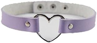 Huhuniu® Girls Love Heart Choker Pu Leather Collar Punk Heart Goth Fans Chain Necklac (Purple)