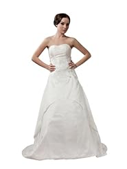 A-line Strapless Feathers Applique Spring Fall Winter Satin Sweetheart  Dress with a Chapel Train 