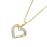 9ct Yellow Gold 0.02ct Diamond open Heart Pendant / Chain 18