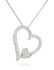 10k White Gold Diamond Heart Pendant Necklace 1/4 Cttw, 18"