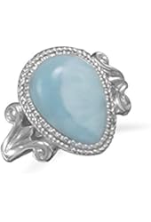 Blue Atlantis Stone Larimar Ring Pear Shape Sterling Silver