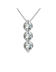 1.00 Carat Diamond Three-Stone Round Pendant 14K Yellow White Gold Chain Set G-H