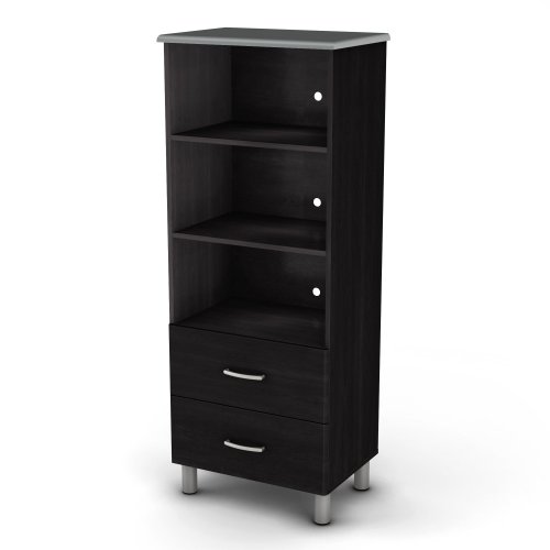 South Shore Shelf Bookcase, Cosmos collection, Black Onyx and Charcoal
