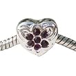 Hidden Gems (015) Silver Plated Heart-Shaped Bead With Purple Stones, will fit Pandora/Troll/Chamilia Style Charm Bracelets