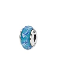 Sterling Silver Blue And White Swirl Hand-blown Glass Charm