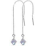 SCER024 Shimmering Clear Genuine Genuine Swarovski Crystals Sterling Silver 2 Long Threader Ear Wire Earrings