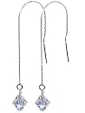 Shimmering Clear Swarovski Crystal Sterling Silver 2" Long Threader Ear Wire Earrings