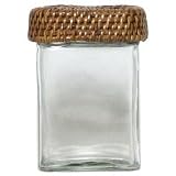 24oz Glass Flour Jars With Square Woven Rattan Top 6H x 4 x 4 Set 2 by Traders and Company