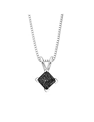 Black - I1 Princess Cut Diamond Solitaire Pendant with Chain in 14K White Gold