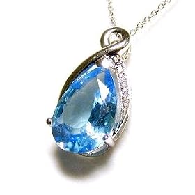14k Bold Pear Blue Topaz and Diamond Pendant in White Gold by JewelryWeb
