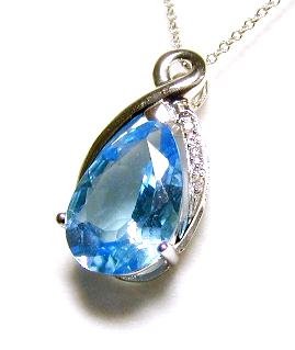 Childrens Toyshop  Jewelry : 14k Bold Pear Blue Topaz & Diamond Pendant in White Gold
