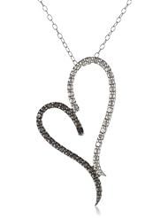 Sterling Silver Black-Diamond Asymmetrical Heart Pendant Necklace