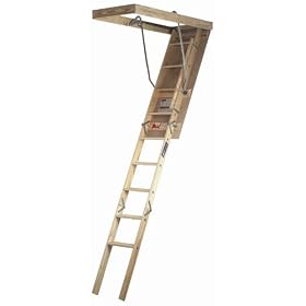 Louisville Ladder S254P 250-Pound Duty Rating Wooden Attic Ladder Fits 7-Foot to 8-Foot 9-Inch Ceiling Height, 25.5-to-54-Inch Rough Opening