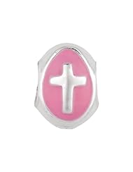 925 Sterling Silver Pink Enamel Cross Bead, For Chamilia, Pandora, Biagi, Personality, Reflections And More Charm Bracelets