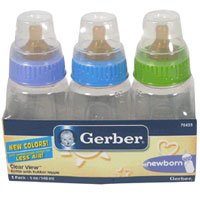 Gerber First Essential 3 Pack Clear View BPA Free Plastic Nurser With Latex Nipple, 5 Ounce, Colors May Vary