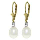 14k Two-Tone Gold Pearl Leverback Dangle Earrings