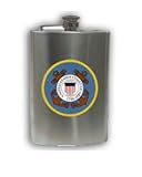Military 8 oz. Stainless Steel Hip Flask with Funnel Gift Set : United States Coast Guard Logo