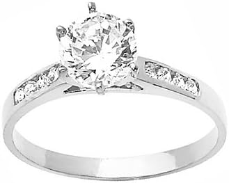 14K White Gold Round Solitaire CZ Engagement Ring - Size 9