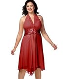 London Times Plus Size Silk Tie-Back Halter Dress