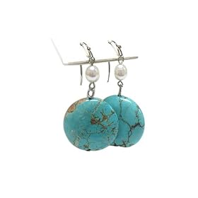 Turquoise Stone Fresh Water Pearl Drop Earrings Fashion Jewelry