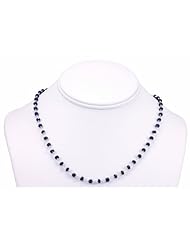 Sterling Silver Deep Blue Sapphire Necklace Faceted Gemstones Beaded Chain