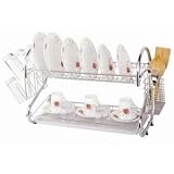 2 Tier Stainless Steel Chrome Dish Drainer with Drip Tray