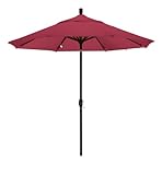 California Umbrella 9 Foot Aluminum Push Button Tilt Market Umbrella, Jockey Red with Black Pole