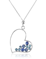 Italian Sterling Silver Swarovski Crystal Floating Heart Pendant Necklace, 18"