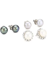 Honora "Metro" Black, White and Grey Freshwater Cultured Pearl Stud Earrings Box Set