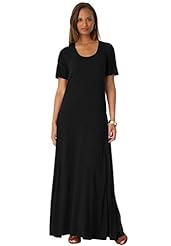 Plus Size Scoop Neck Jersey/Polyester/Rayon Fit-and-Flare Short Sleeves Maxi Dress 