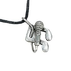Microphone & Notes Pewter Pendant Necklace