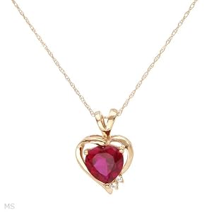Heart Necklace With 2.06ctw Created Ruby and Topazes Well Made in 14K Yellow Gold Length 18in