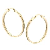 14K White, Rose or Yellow Gold Round Line Textured Hoop Earrings