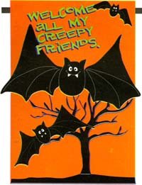 Applique Halloween Welcome Creepy Friends Bat Small Flag