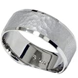 Mens 10MM 14K White Gold Flat Hammered Comfort Fit Wedding Ring Band SZ 11 (all sizes available)