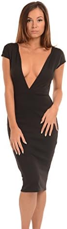 Glamzam Women's Stef Deep Plunge Low Cut Backless Dress Black Small