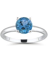 0.52 Cts Swiss Blue Topaz Solitaire Ring in 14K White Gold